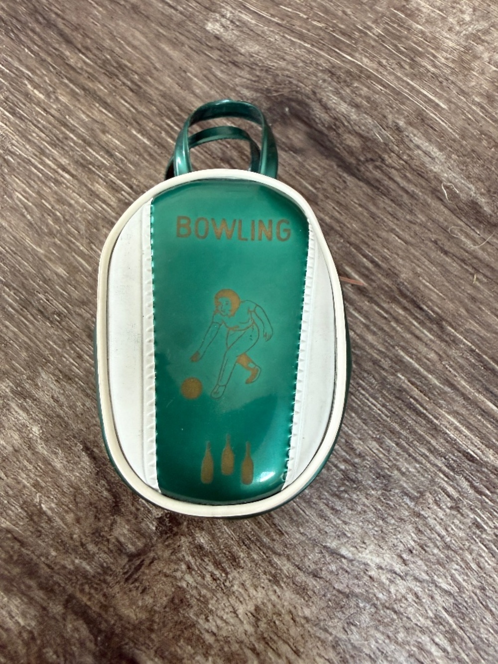 Vintage Mini Bowling Bag Small Coin Purse Vinyl Green White W/ Ball